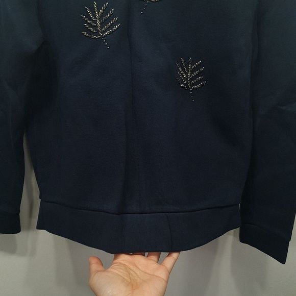 H&M Navy Blue Beaded Longsleeves Crewneck Sweatshirt Women's Size S - Picture 8 of 16